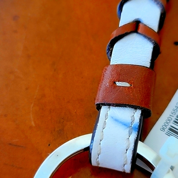 COACH BRAID 🔑 FOB LEATHER BRAID KEY FOB SV/WT, WHITE/BROWN LEATHER, RARE VNTG - Picture 3 of 4
